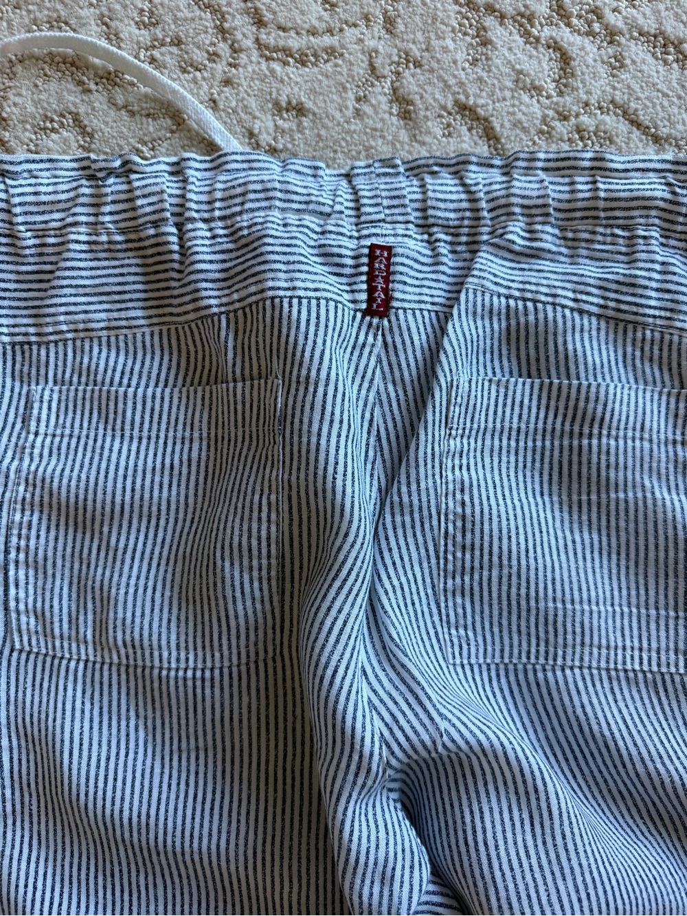 Hard Tail Women’s XL Striped Lightweight Drawstring Cropped Pants - Blue & White - Picture 8 of 11